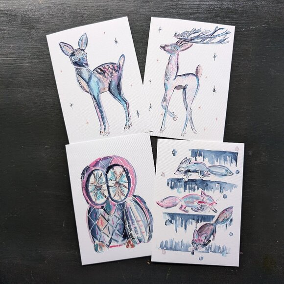 Greeting Card and Sticker Set: Wintery Magical Animals - Picture 2 of 10